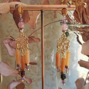 pendientes de fiesta en granate, naranja, rosa y morado