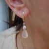 pendientes de cuarzo rosa, perlas y amatistas