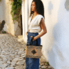 bolso de yute y algodón pintado a mano