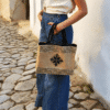 bolso de yute y algodón pintado a mano