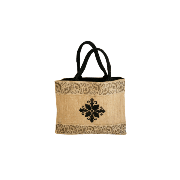 bolso de yute y algodón pintado a mano