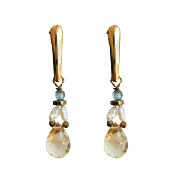 pendientes de citirno, aguamarinas y perlas. colección Venecia