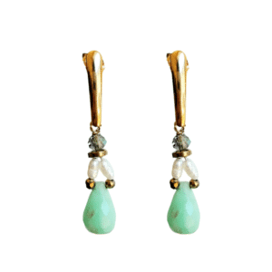 pendientes de crisoprasa, perlas y cristal