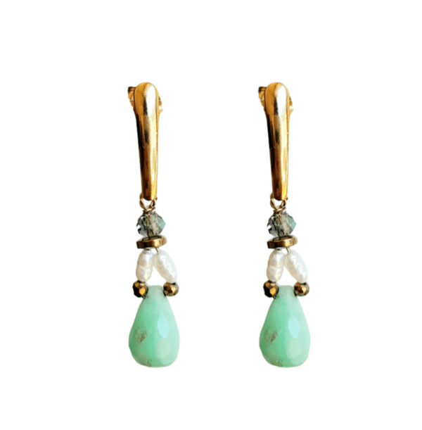 pendientes de crisoprasa, perlas y cristal