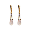 pendientes de cuarzo rosa, amatistas y perlas