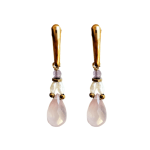 pendientes de cuarzo rosa, amatistas y perlas