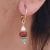 pendientes de jaspe rojo, perla y cristal turquesa